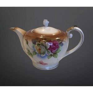 Handpainted Rose Pattern Vintage Ceramic Porcelain Teapot